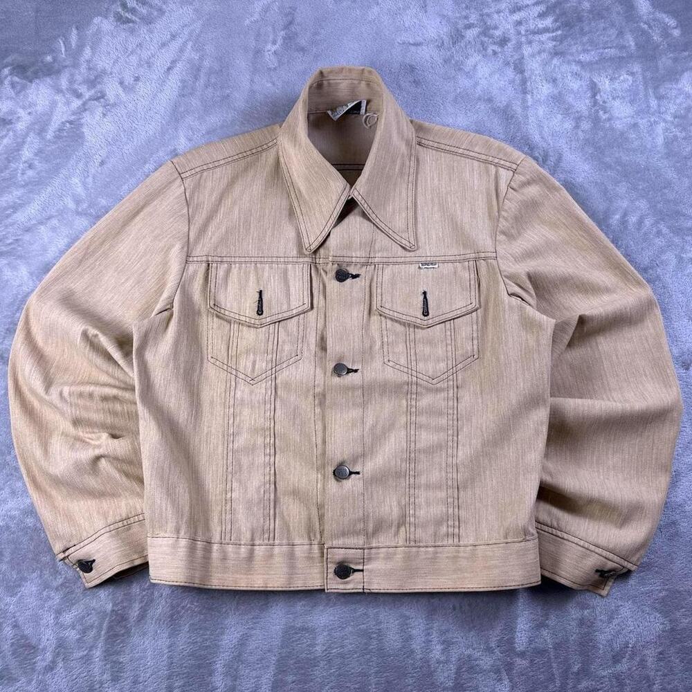 Vintage 70s Sedgefield USA Made Tan Trucker Jacket Western Contrast Stitch Sz S